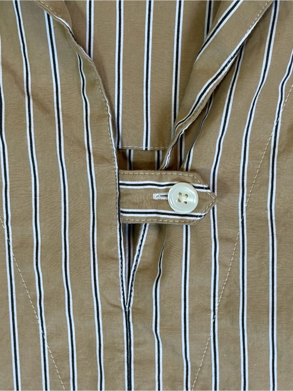 Banana Republic Dress Medium 100% Cotton Tan Striped Trapeze Mini Sleeveless - Picture 4 of 10